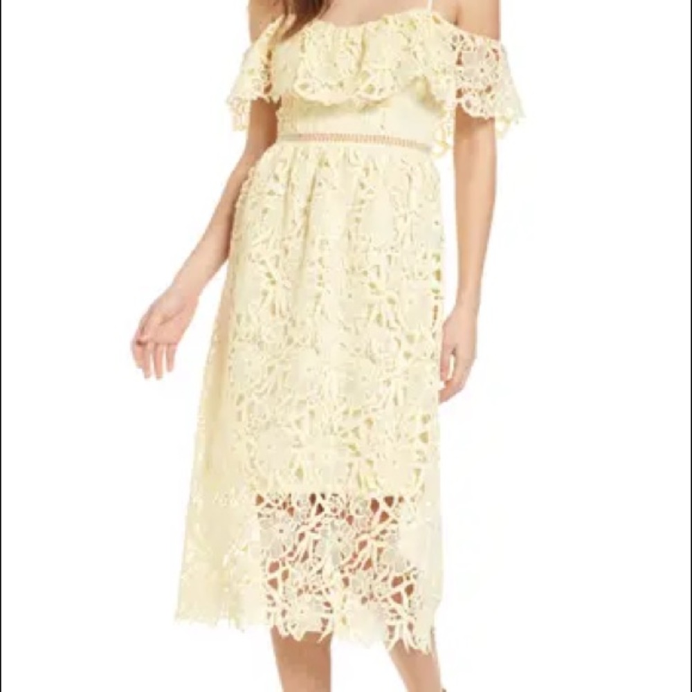 ASTR The Label Lace Off the Shoulder Midi Dress